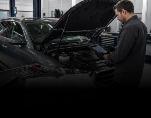 Used European car on the hoist for a pre-purchase inspection at the Eurotech Automotive workshop in Albion, Brisbane - Australia