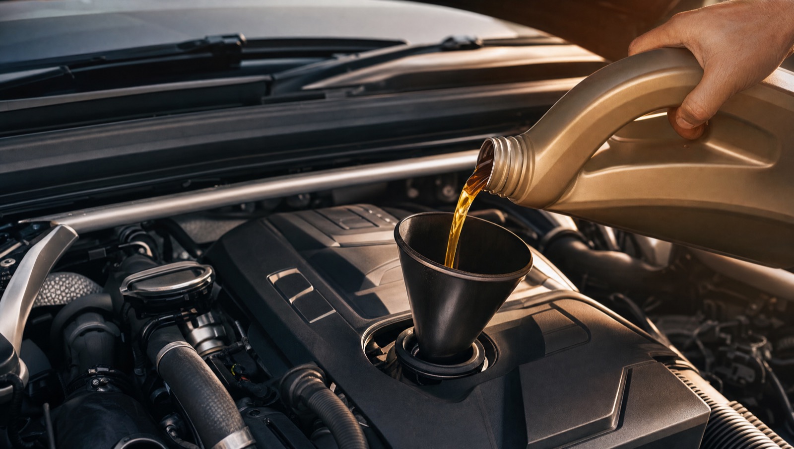 Engine oil to the manufacturer approval being poured